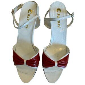 Castori Womens Red & White Leather Bow Strap High Heel Sandals Size 8
